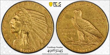 1909-D $5 AU58