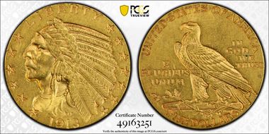1913 $5 AU58