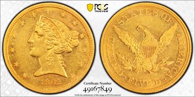 1862 $5 AU55
