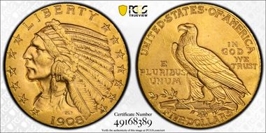 1908-D $5 MS63+