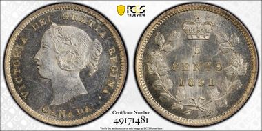 1891 5C Repunched O; 9/9; 1/1 MS65+