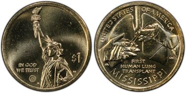 2023-D $1 American Innovation MS 1st Human Lung Transplant Pos. B MS65