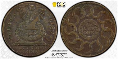 1787 Fugio 1C States United, 4 Cinq AU50BN