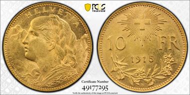 1915 B 10 Fr KM-36  Au MS63