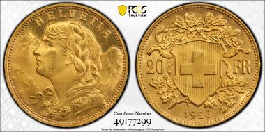 1926 B 20 Fr KM-35.1  Au MS66