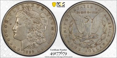1892-O $1 Doubled Ear, VAM 5(7) AU50