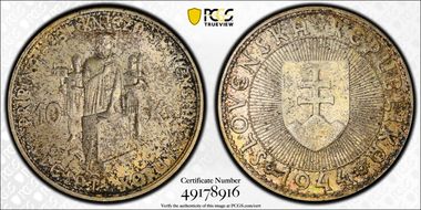 1944 10 Kor KM-9.1  Ag MS65