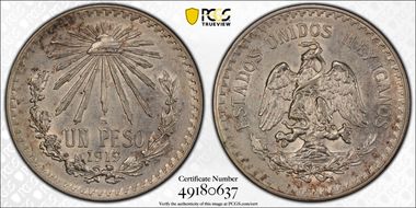 1919-M Peso KM-454  Ag AU55