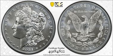 2021-CC Privy $1 Morgan Dollar 100th Anniversary MS70