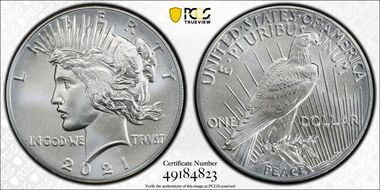 2021 $1 Peace Dollar 100th Anniversary MS70