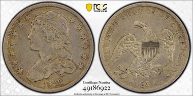 1838 25C Capped Bust N1
