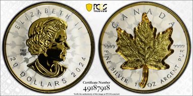 2024 $20 Maple Leaf - Super Incuse Selective Gilt Rev PR PR70