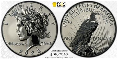 2023-S $1 Peace Dollar Rev PR Two-Coin Reverse Proof Set PR69