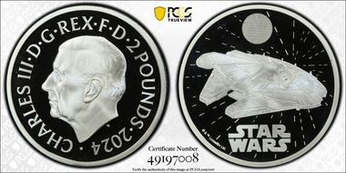 2024 £2 Millennium Falcon Ag Star Wars - Iconic Vehicles PR70DCAM