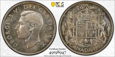 1952 50C Wide Date MS65