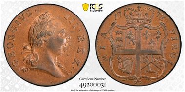 1773 VA 1/2P Period MS63+ RB