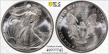 1994 $1 Silver Eagle MS69