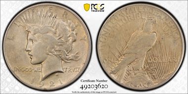 1921 $1 High Relief, Peace XF40