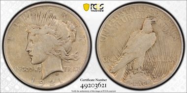 1921 $1 High Relief, Peace VF25