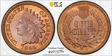 1864 1C Bronze MS65RB