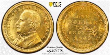 1903 G$1 LA Purchase, McKinley AU58
