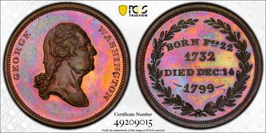 (c.1859) Medal GW-244 Copper Reeded Edge Cogan, Birth & Death MS65BN
