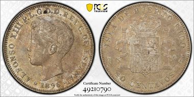 1896-PG V 40C KM-23  Ag AU58