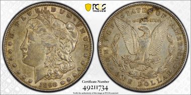 1890-CC $1 Tailbar AU50