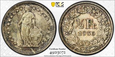 1950 B 1/2 Fr MS66