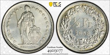 1958 B 1/2 Fr KM-23 Ag MS65