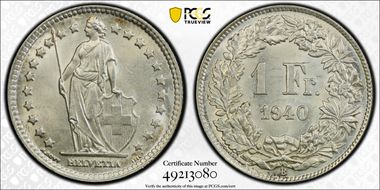 1940 B 1 Fr KM-24 Ag MS63