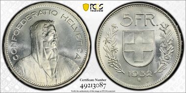 1932 B 5 Fr KM-40  Ag MS64