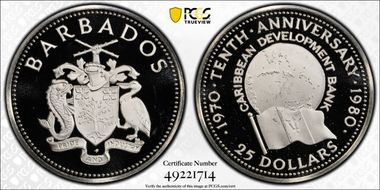 1980-FM $25 Caribbean Development Bank 10th Anniversary PR69DCAM