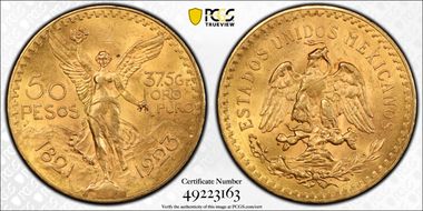 1923 50 Peso KM-481  Au MS63