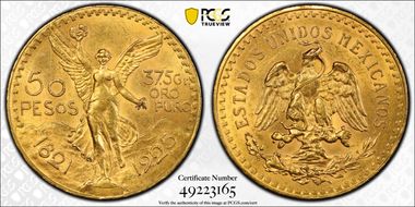 1925 50 Peso KM-481  Au MS62