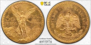 1945 50 Peso KM-481  Au MS64
