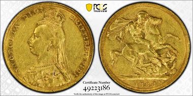 1888-M Sov S-3867B 2nd Obverse Angled J AU50