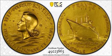 1962 Medal SS France Maiden Voyage AE SP63