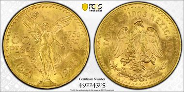 1945 50 Peso KM-481  Au MS64