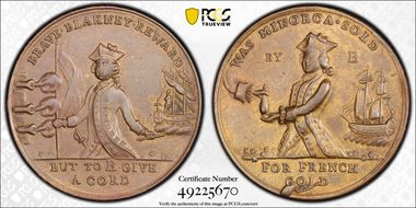 (1756) Medal Eimer-653 Brass Loss of Minorca AU55