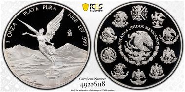 2008-Mo Onza Libertad Ag PR70DCAM