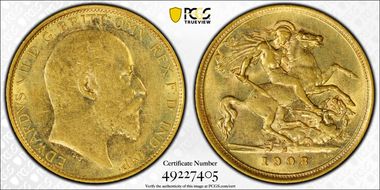 1908-M 1/2 Sov S-3975 AU58