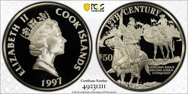 1997 $50 12th Century-Genghis Khan Begins Asian Conquest PR69DCAM