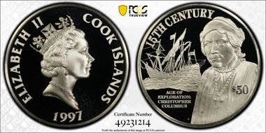 1997 $50 15th Century -  Exploration Christopher Columbus PR70DCAM