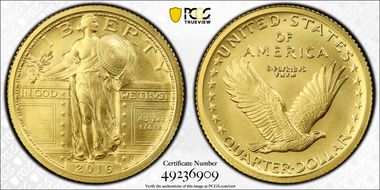 2016-W 25C 100th Anniversary Gold SP70