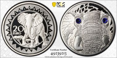 2022 € 20 Serenity of the Elephant Eyes of the World PR70DCAM
