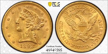 1893 $5 MS64