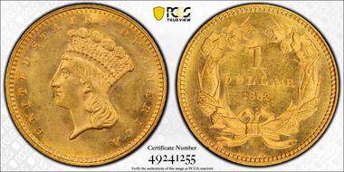 1862 G$1 MS63+ 
