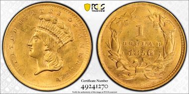 1856 G$1 Slanted 5 AU58