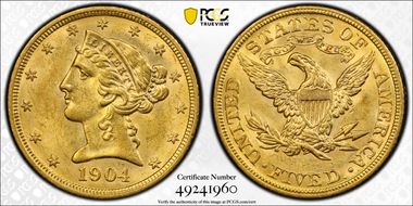 1904 $5 MS62